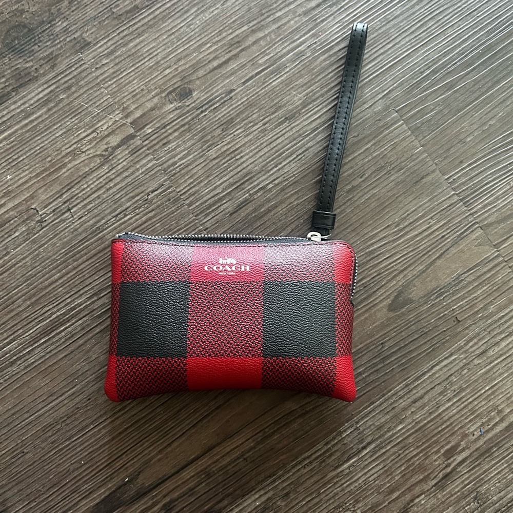 Black and Red Checkered Coach Wrist Wallet